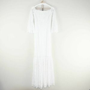 Rachel Zoe White Lace Bell Sleeve Mermaid Gown Bridal Maxi Wedding Dress 0